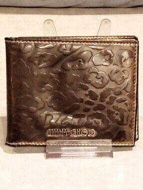 Jimmy Choo embossed metallic bronze leopard-print leather bifold wallet